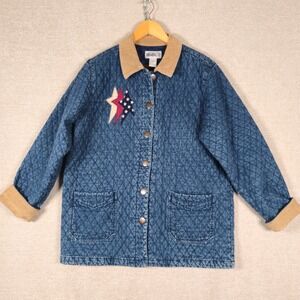 Haiks Vintage Quilted Denim Americana Jacket Stars‎ Stripes Corduroy Size Large